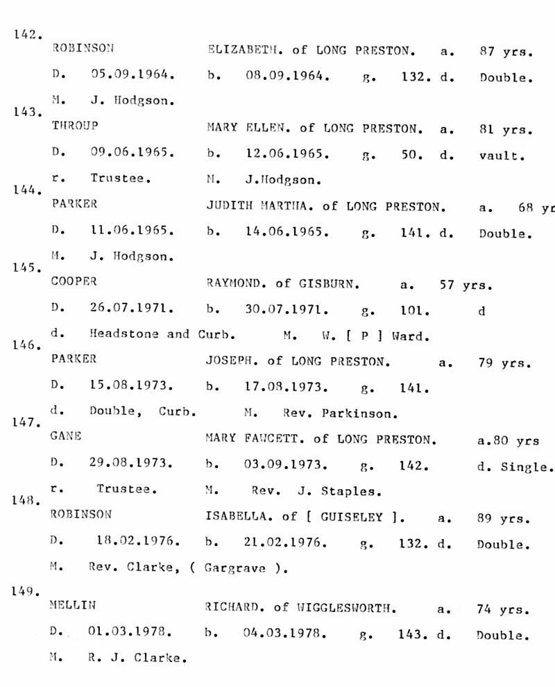 FD-BCMI 36 - P35.jpg - Long Preston Baptist Church -  Index of Burial Register  in Date Order  - 1964 to 1978